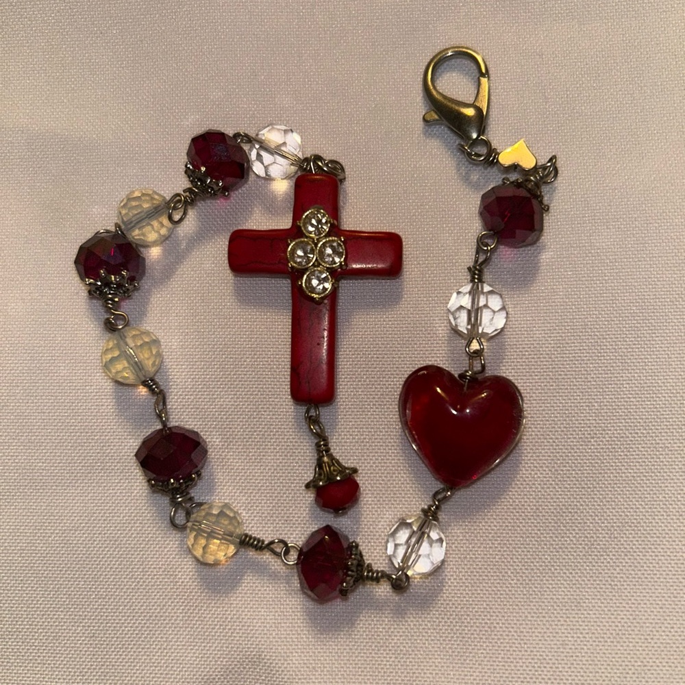 Chic Red Cross & Heart Charm Bracelet